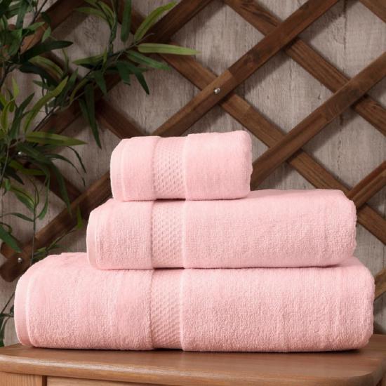 Pamuklu Kadife Havlu 3lü Hamam Seti Açık Pembe